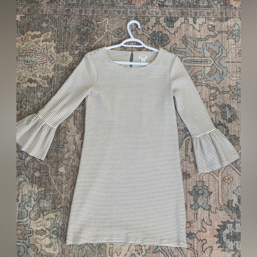 J. Crew Cream & Black Striped Bell-Sleeve Dress